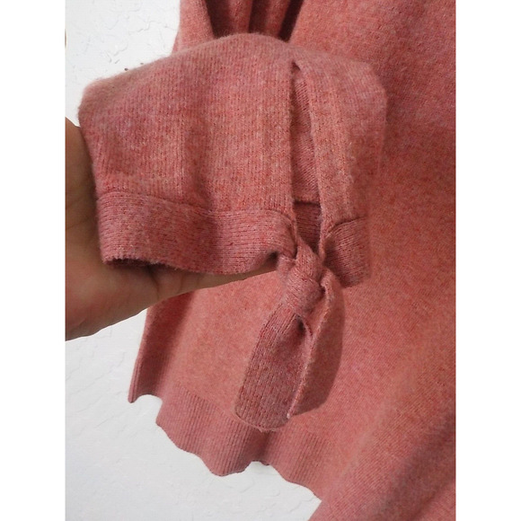 LOFT Wool Blend Pink Knit Tunic Sweater Lace Tie Cuffs Women size XL Round Neck - Picture 4 of 10